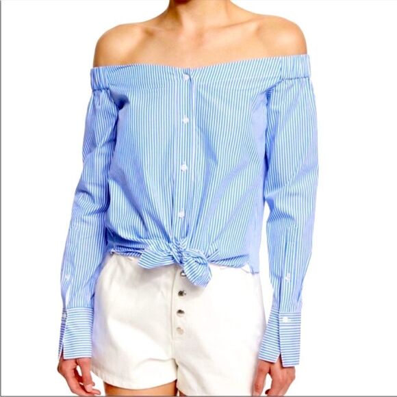 EUC Rag & Bone Off Shoulder Blouse Blue/White Stripes Sz. XS - Picture 1 of 11